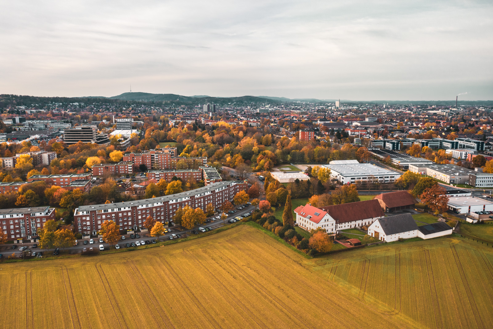 Bielefeld city centre seen from the Stieghorst district (Germany).