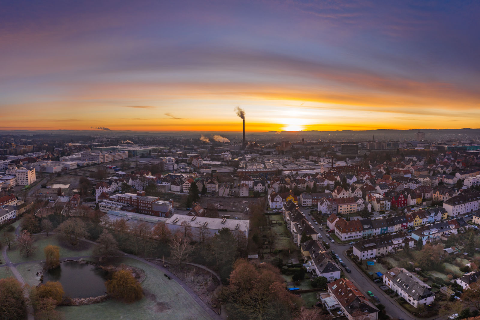 Winter sunrise over Bielefeld at half past eight in the morning (Germany)