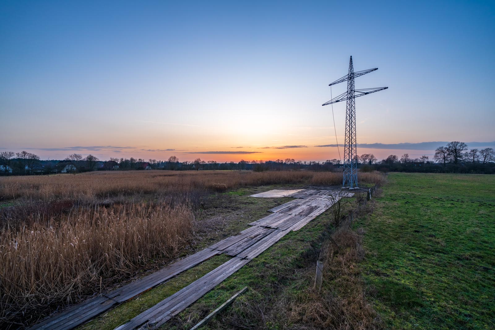 Evening in January in the nature reserve 'Rieselfelder Windel'.