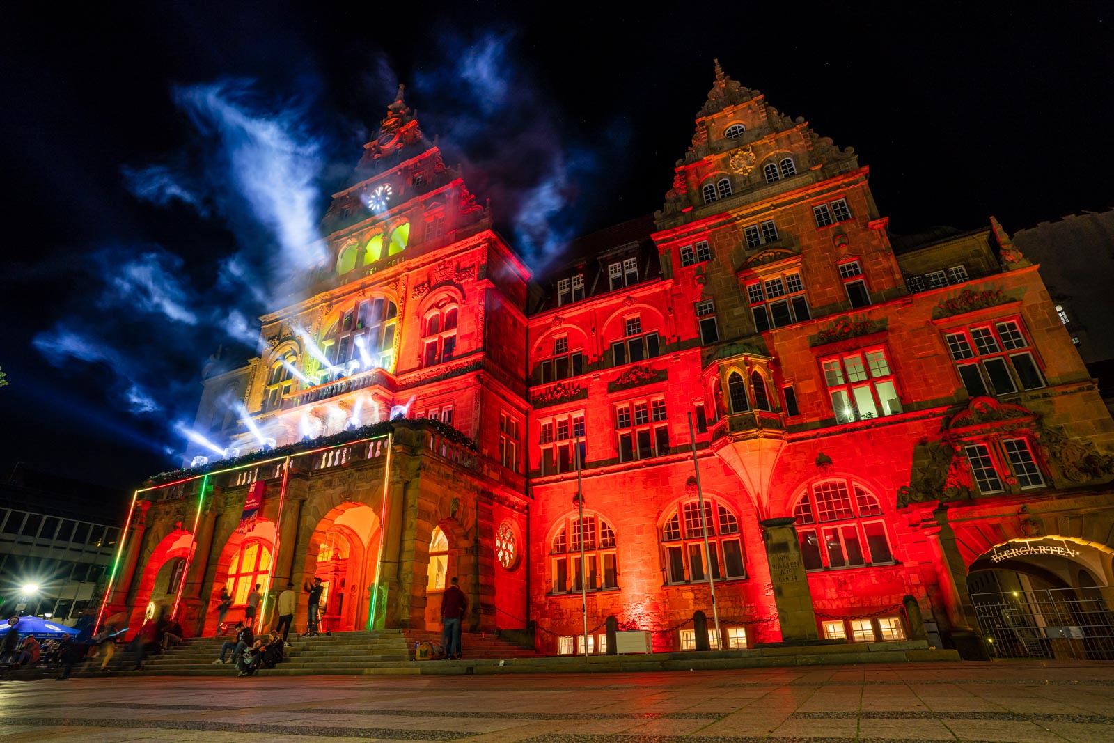 Nachtansichten on September 18, 2021 (Night views) at the city hall (Bielefeld, Germany).