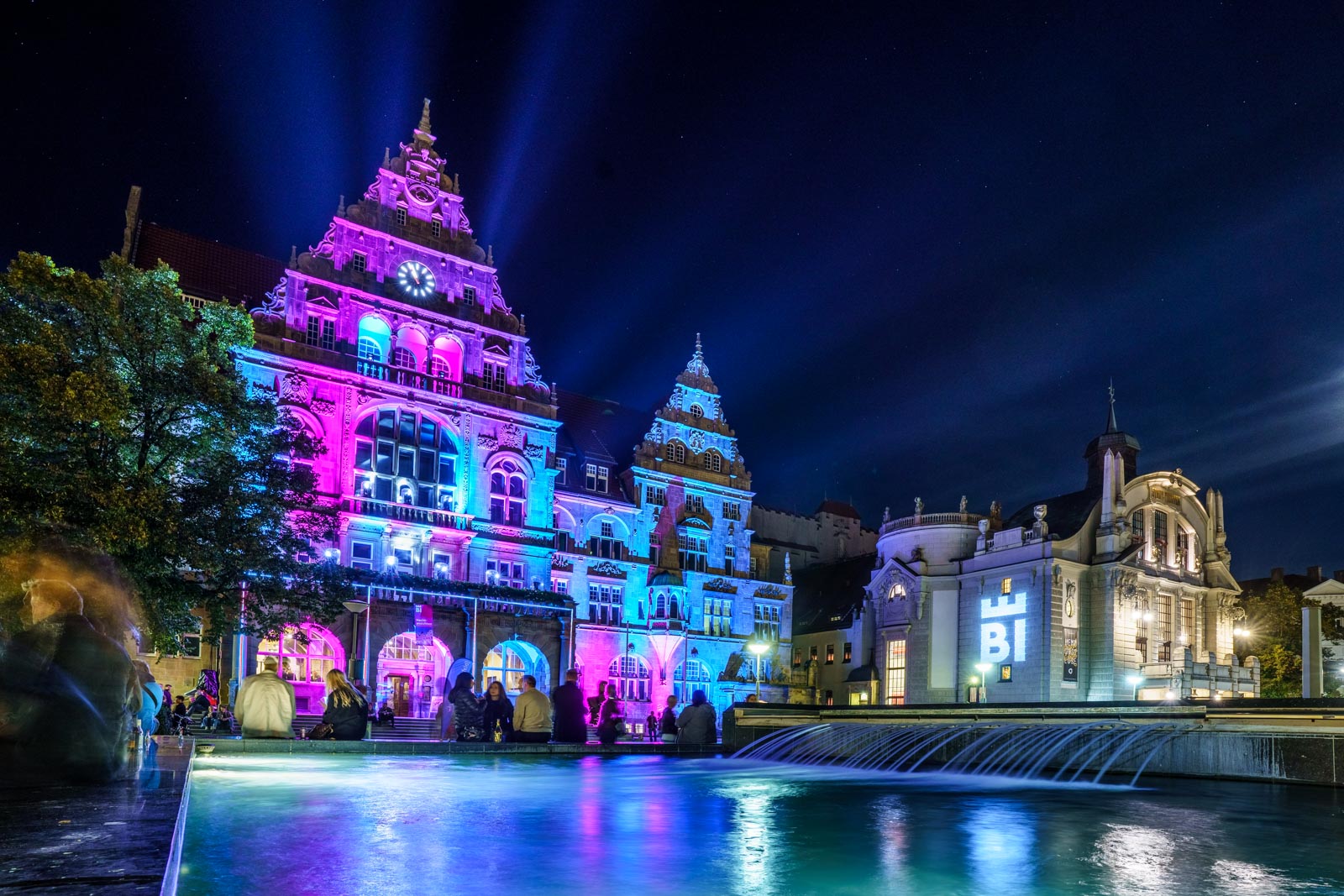 Nachtansichten on September 18, 2021 (Night views) at the city hall (Bielefeld, Germany).