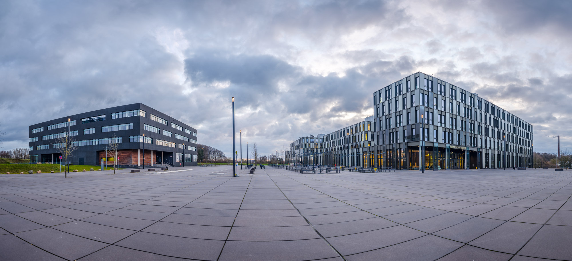 University of Applied Sciences Bielefeld shortly after sunrise