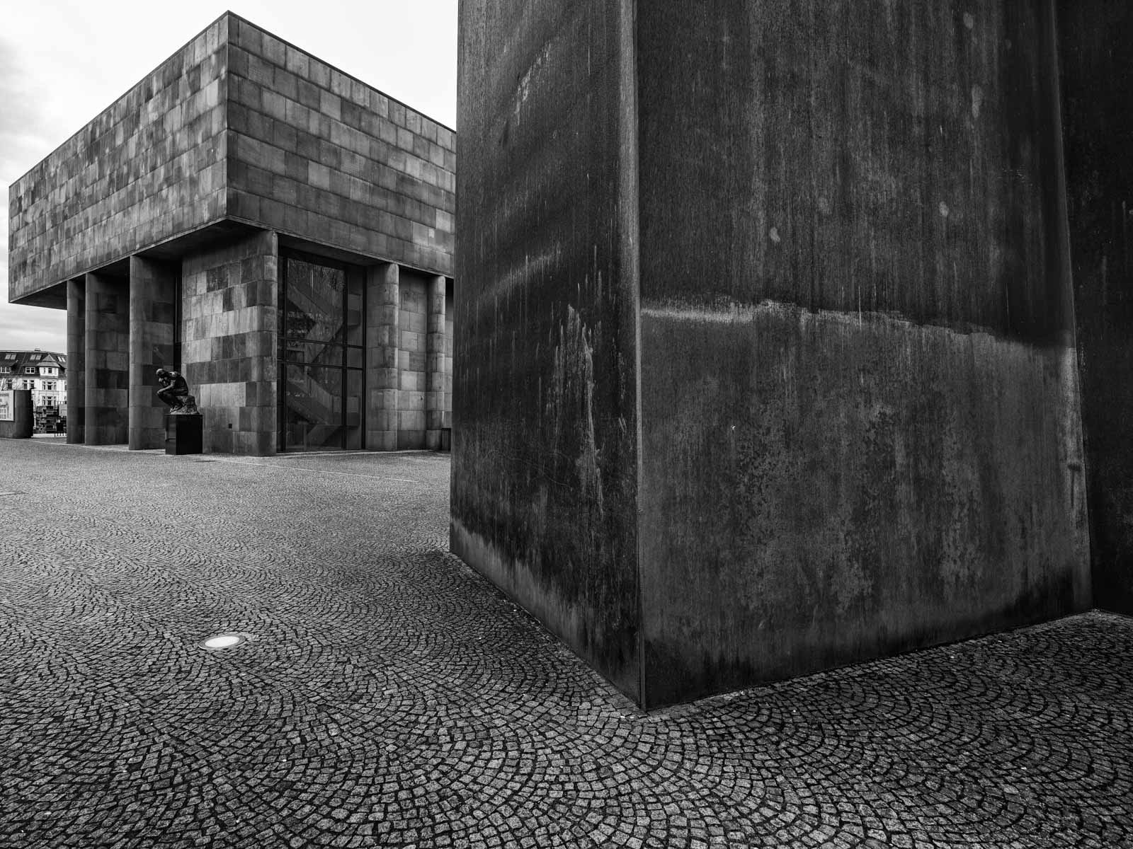 Sculpture 'Axis' by Richard Serra in front of the Kunsthalle Bielefeld (Germany).