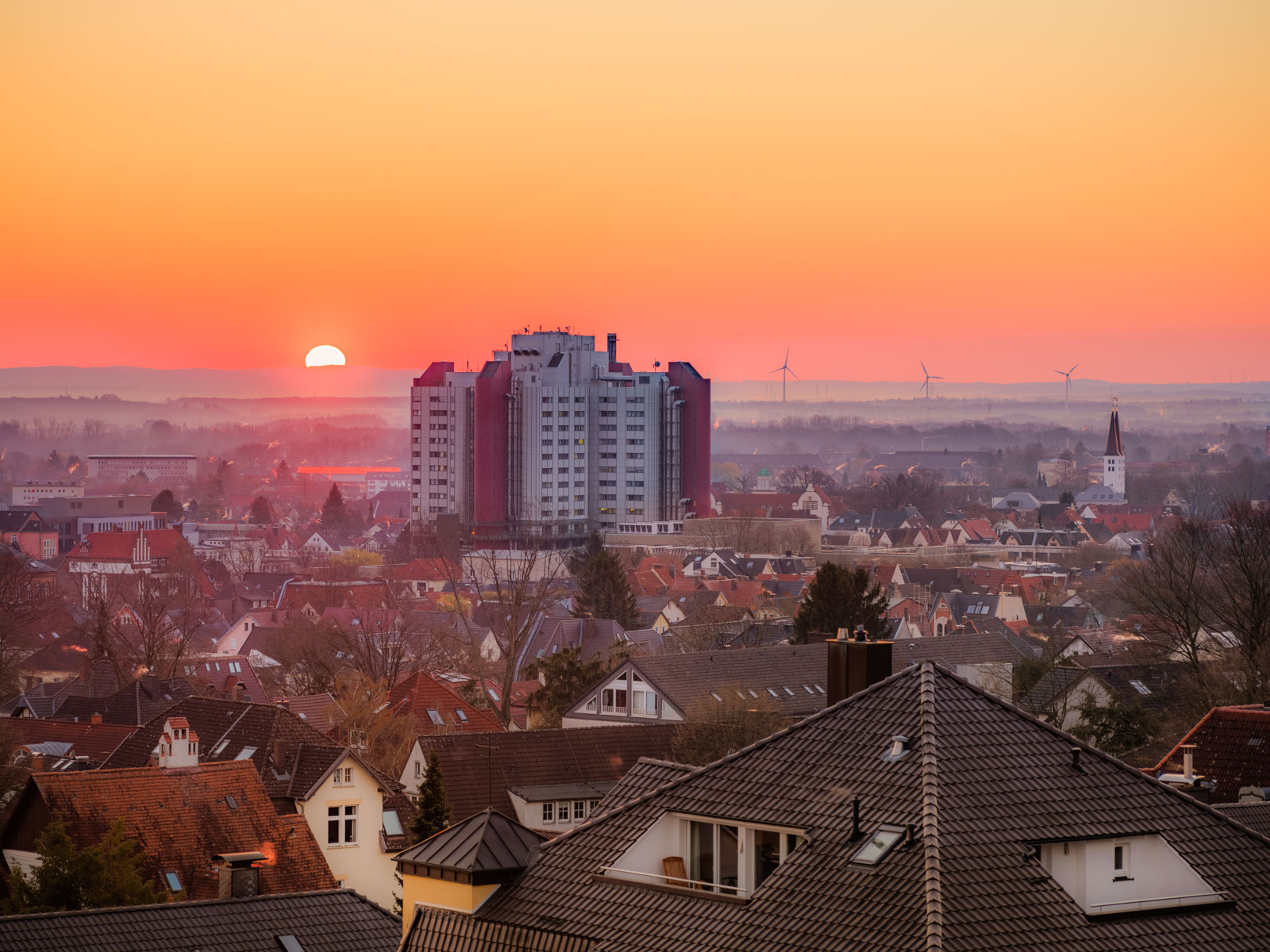 Central Hospital early in the morning at sunrise (Bielefeld, Germany).