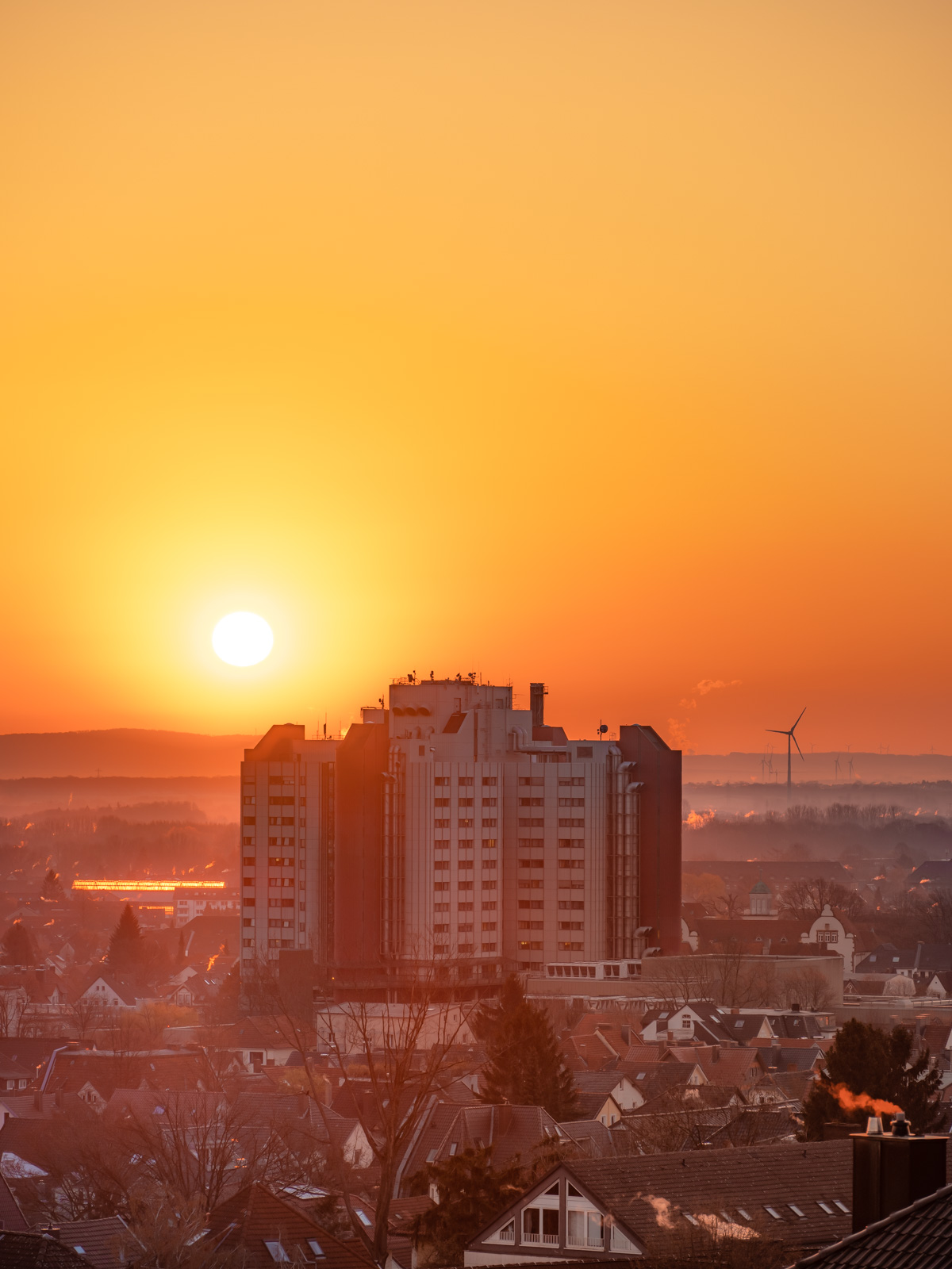 Central Hospital early in the morning at sunrise (Bielefeld, Germany).