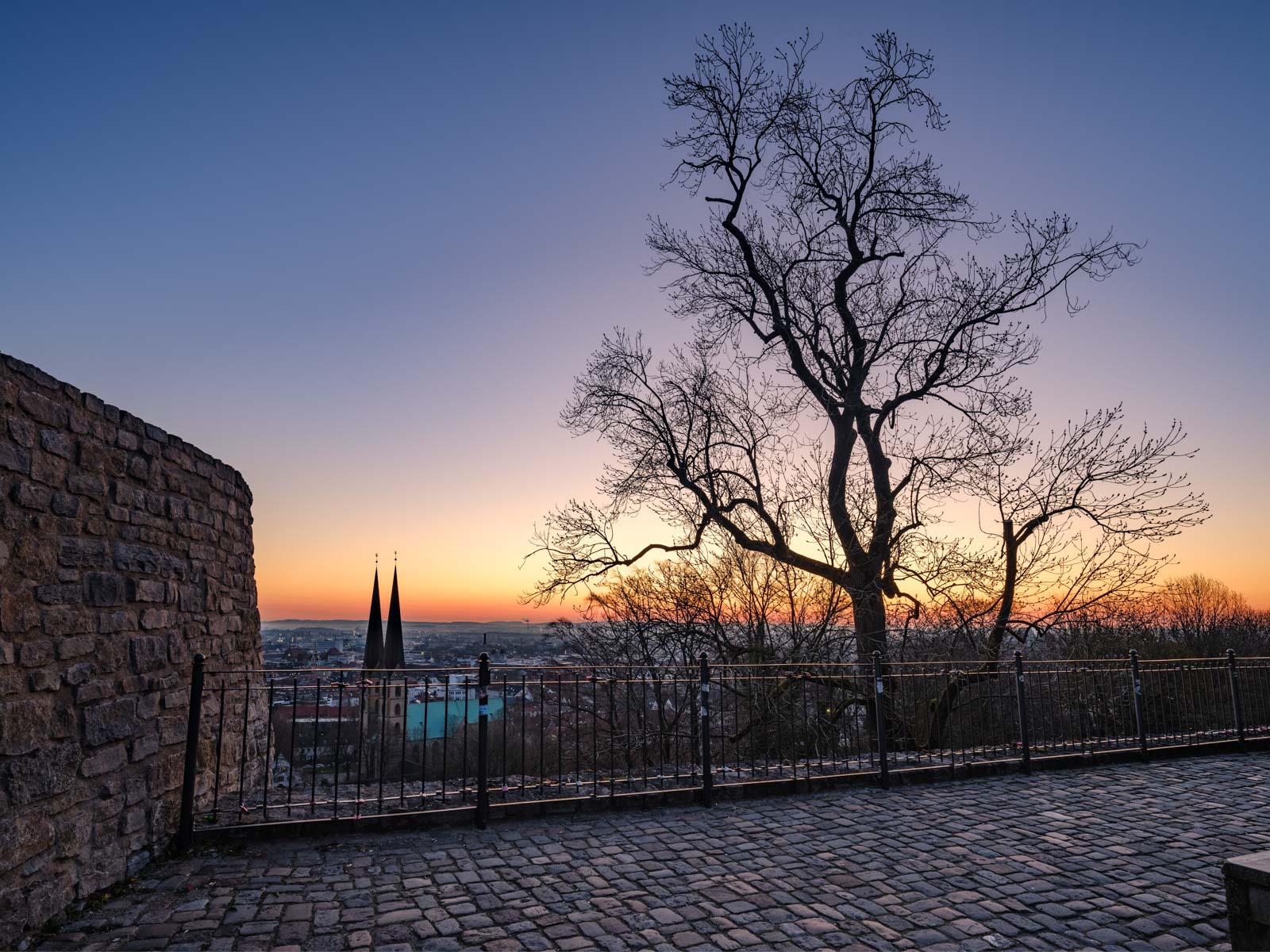 View over Bielefeld in the early morning from Sparrenburg Castle (Germany).