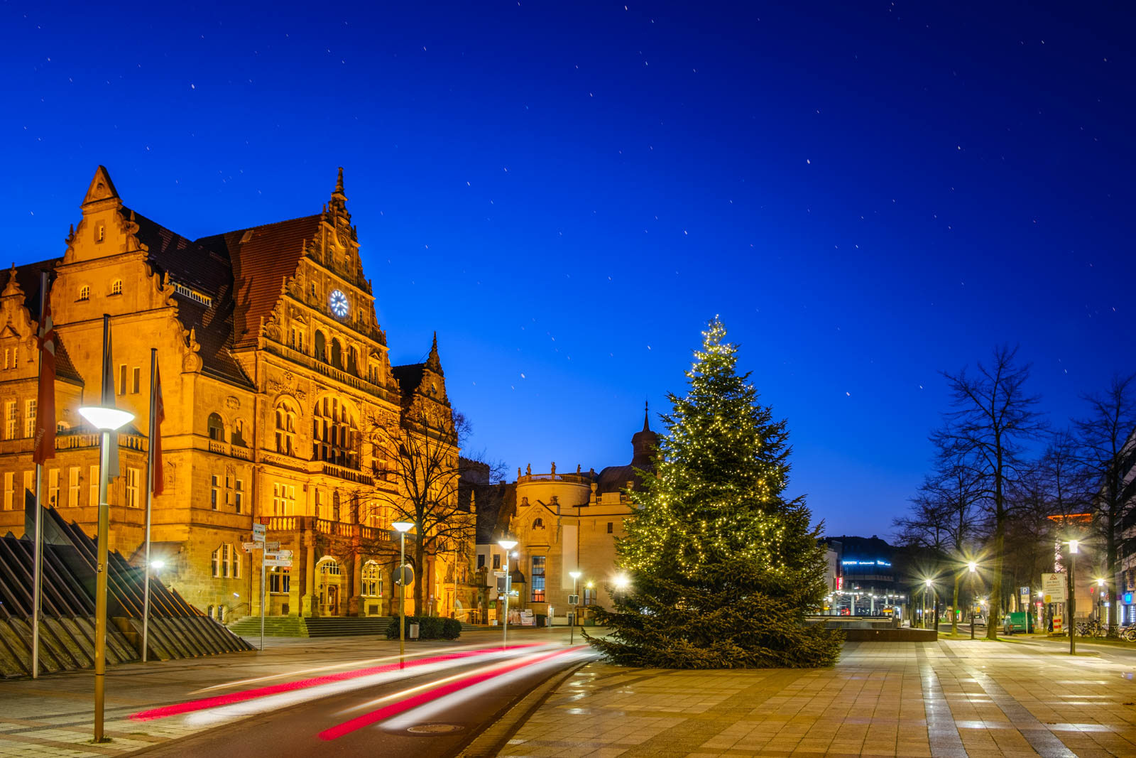 Christmas tree in front of the town hall (Bielefeld, Germany).