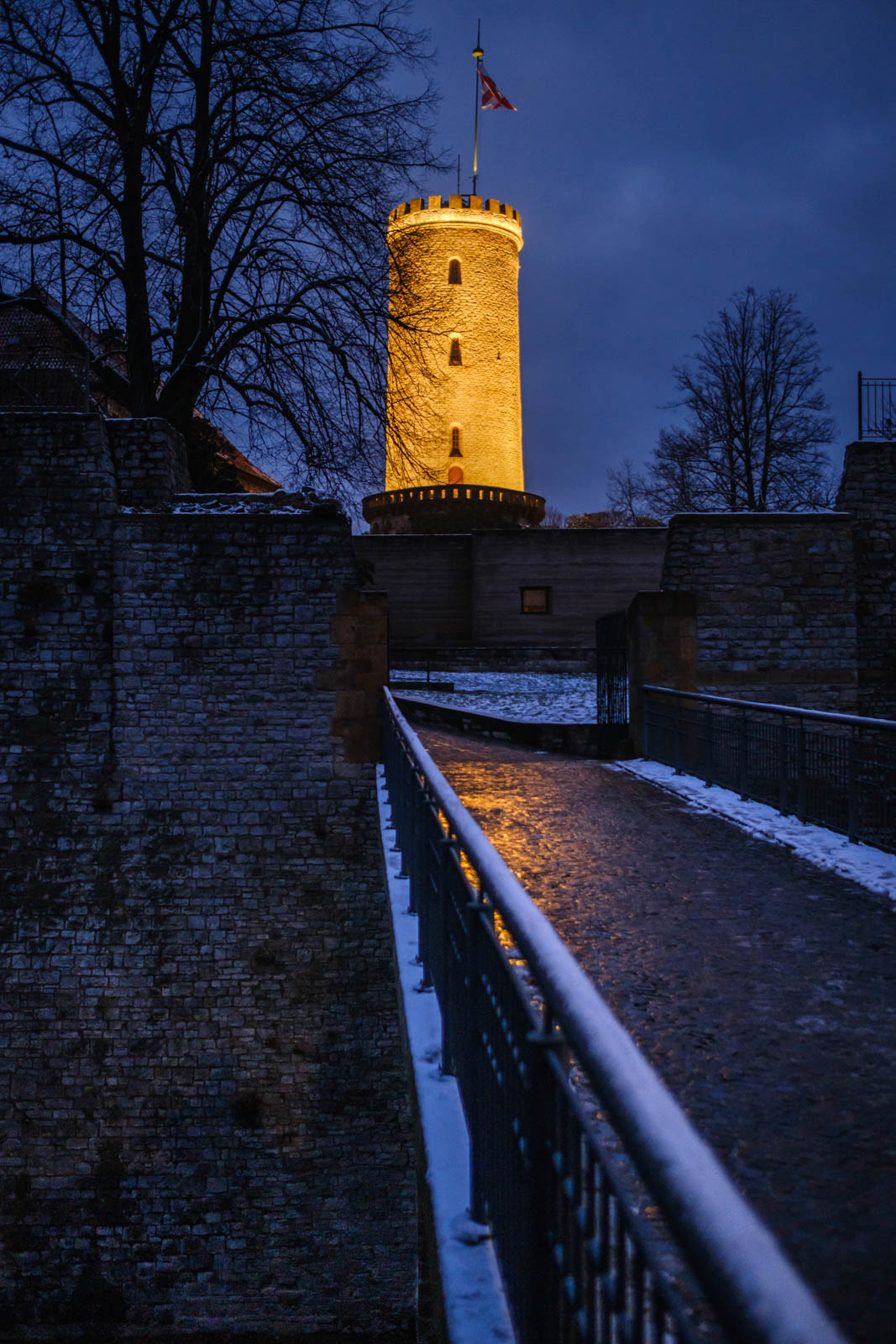 Early winter morning at the 'Sparrenburg' on January 9, 2021 (Bielefeld, Germany).