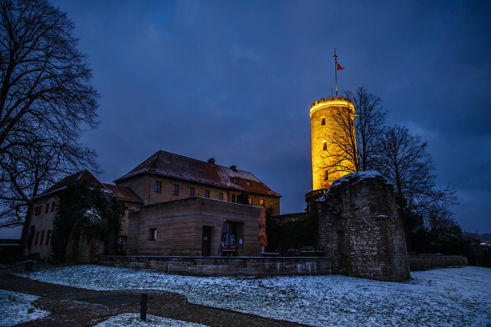 Early winter morning at the 'Sparrenburg' on January 9, 2021 (Bielefeld, Germany).