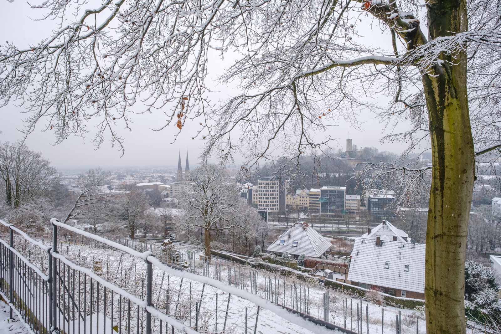 Snow on the 'Johannisberg' on January 24, 2021 (Bielefeld, Germany).