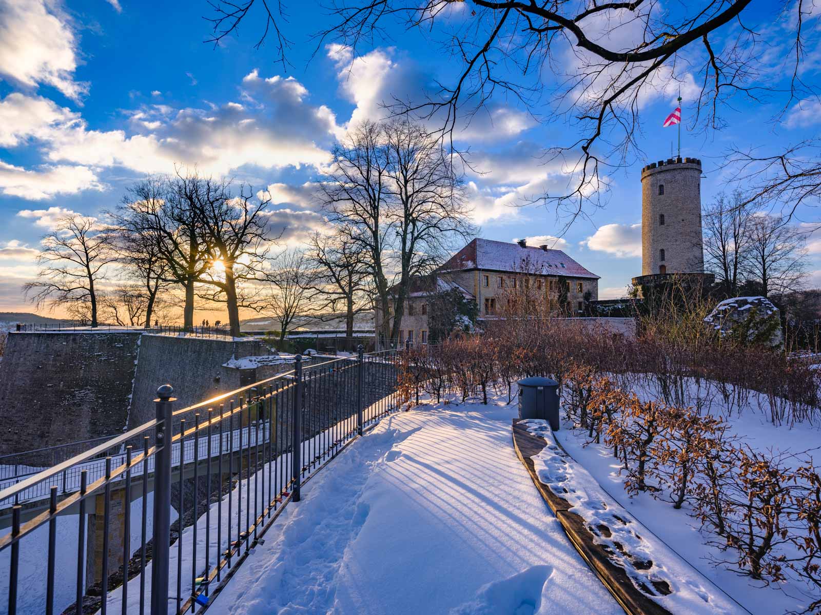 Late afternoon on 11 February 2021 at the 'Sparrenburg' (Bielefeld, Germany).