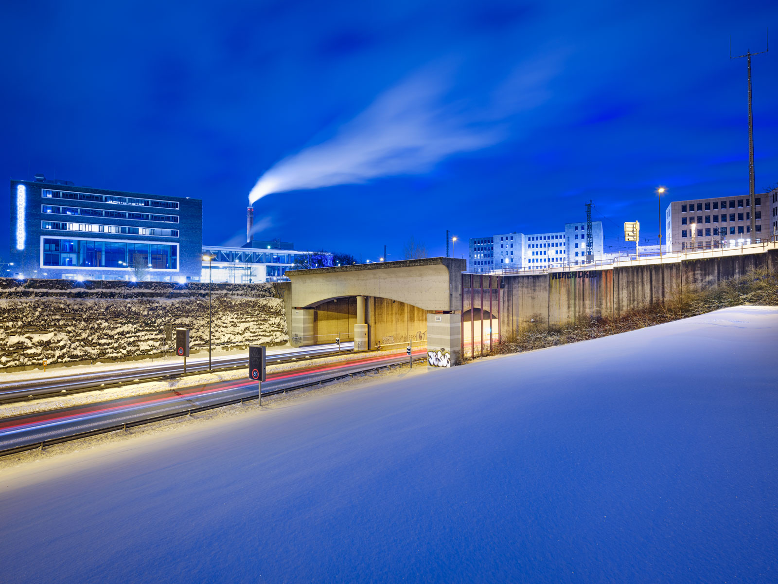 Winter morning at the motorway 'Ostwestfalendamm' on 11 February 2021 (Bielefeld, Germany).