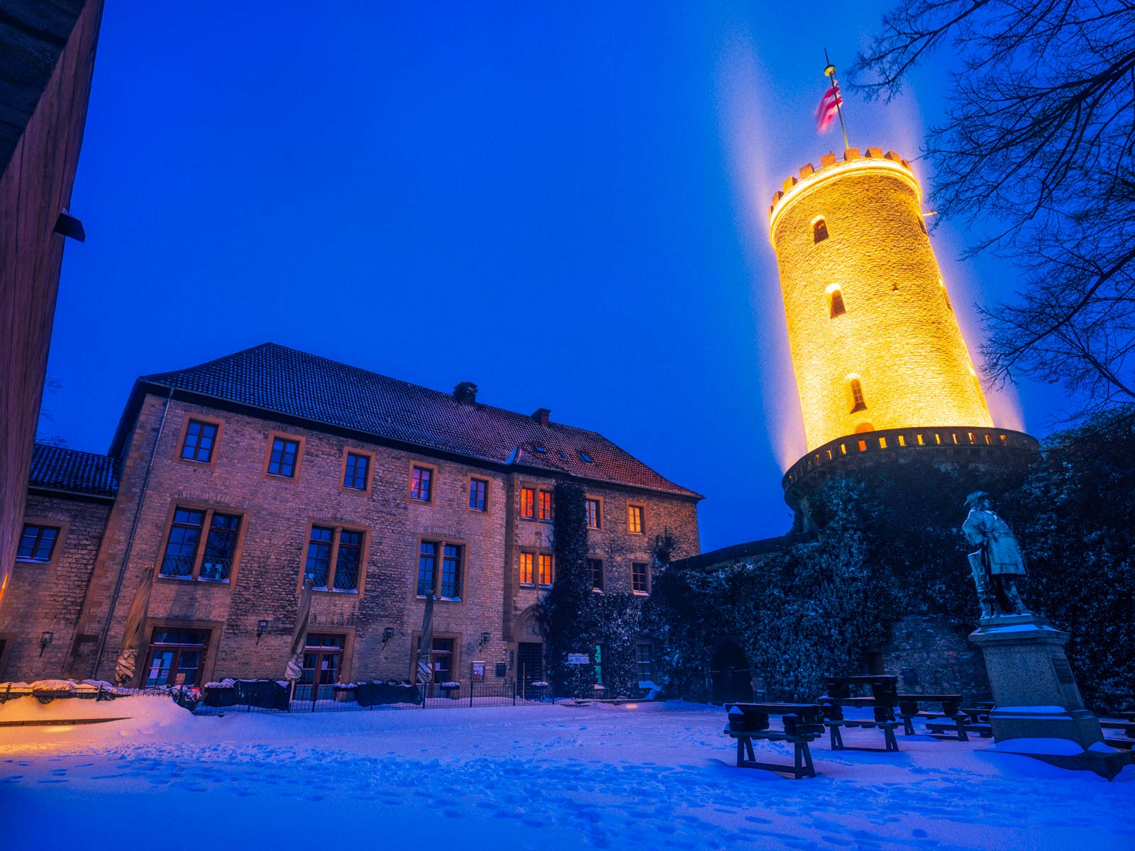 Castle tower in winter - 'Sparrenburg' Castle on 7 February 2021 (Bielefeld, Germany).