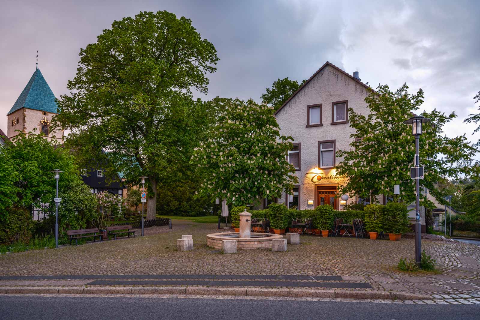 Village square in May 2021 (Bielefeld-Kirchdornberg, Germany).