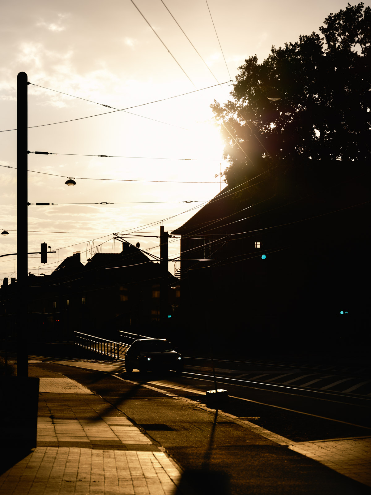 Car in the backlight on Oldentruper Straße in July 2021 (Bielefeld, Germany).