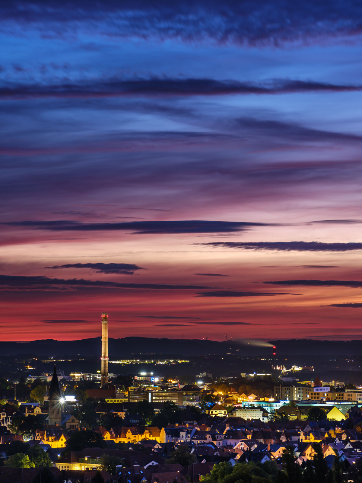 Western Bielefeld one hour before sunrise in September 2021 (Germany).