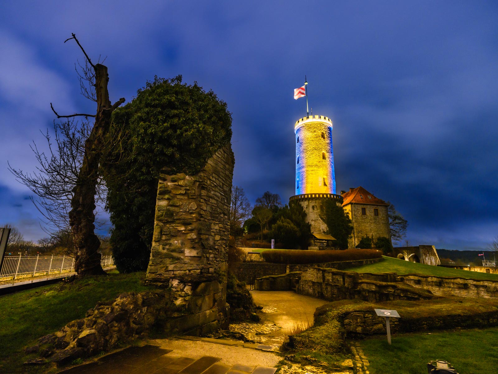 Sparrenburg castle in the evening of February 24, 2022 (Bielefeld, Germany).