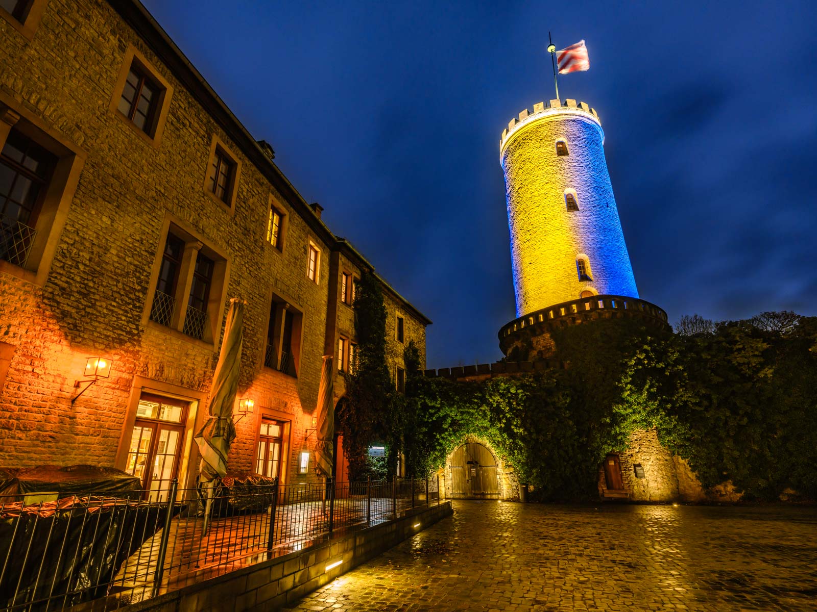 Sparrenburg castle in the evening of February 24, 2022 (Bielefeld, Germany).