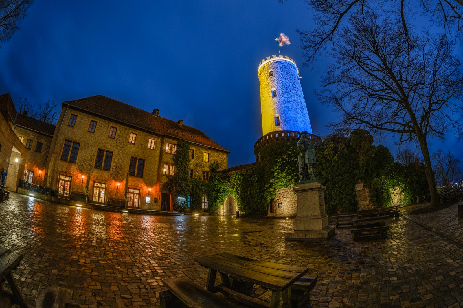 Sparrenburg castle in the evening of February 24, 2022 (Bielefeld, Germany).