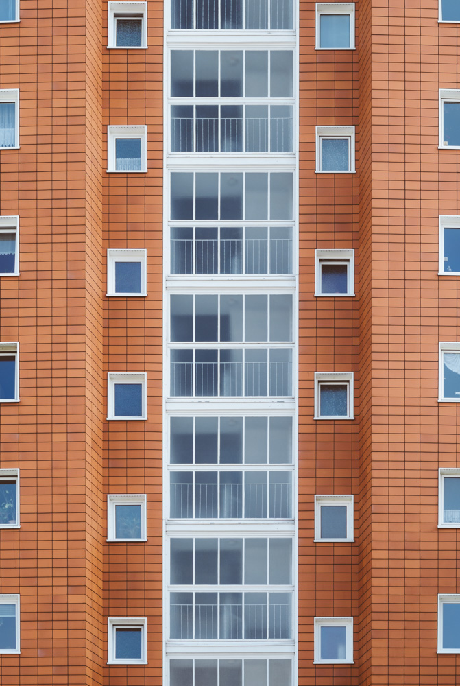 red facade (block of flats)