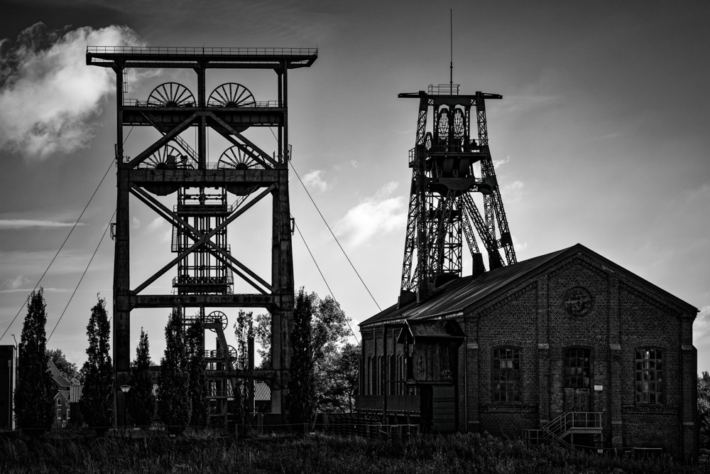 two mining tower - coal mine gneisenau in dortmund derne