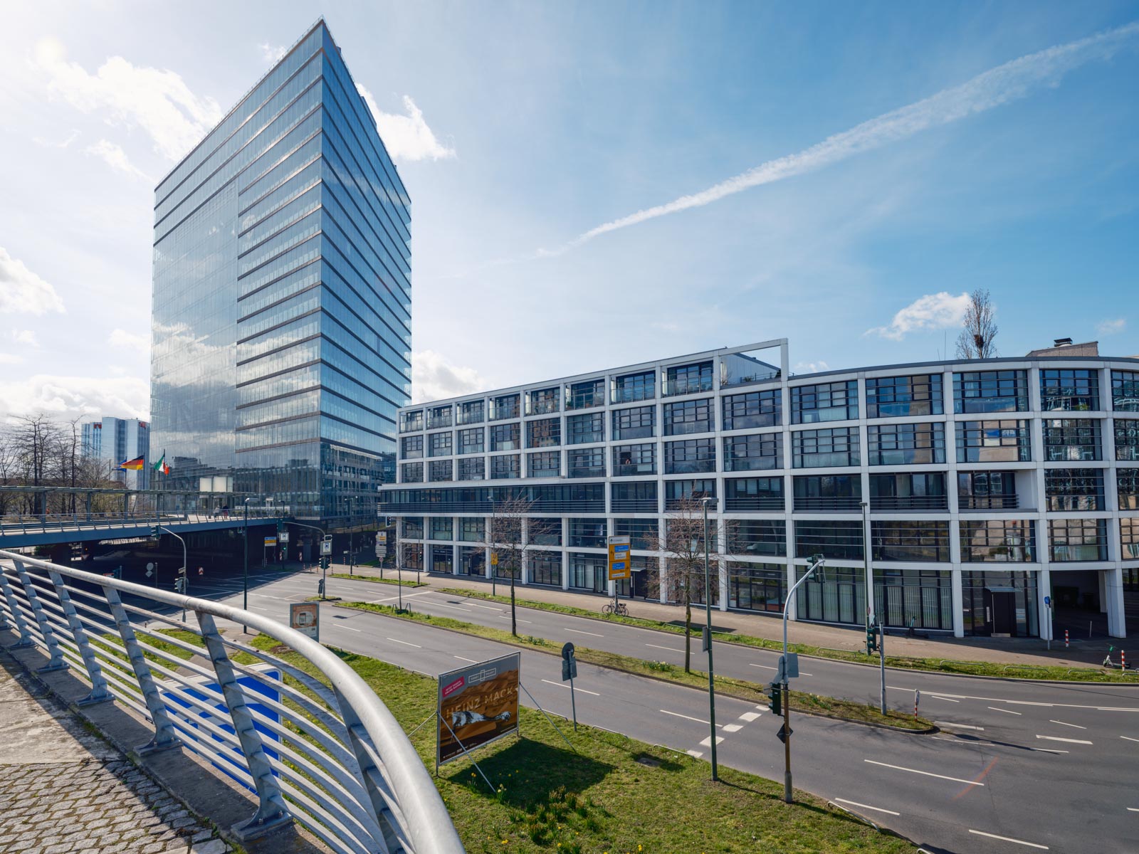 Düsseldorf City gate building (Stadttor) in the harbour district (Germany). Seat of the NRW State Chancellery.