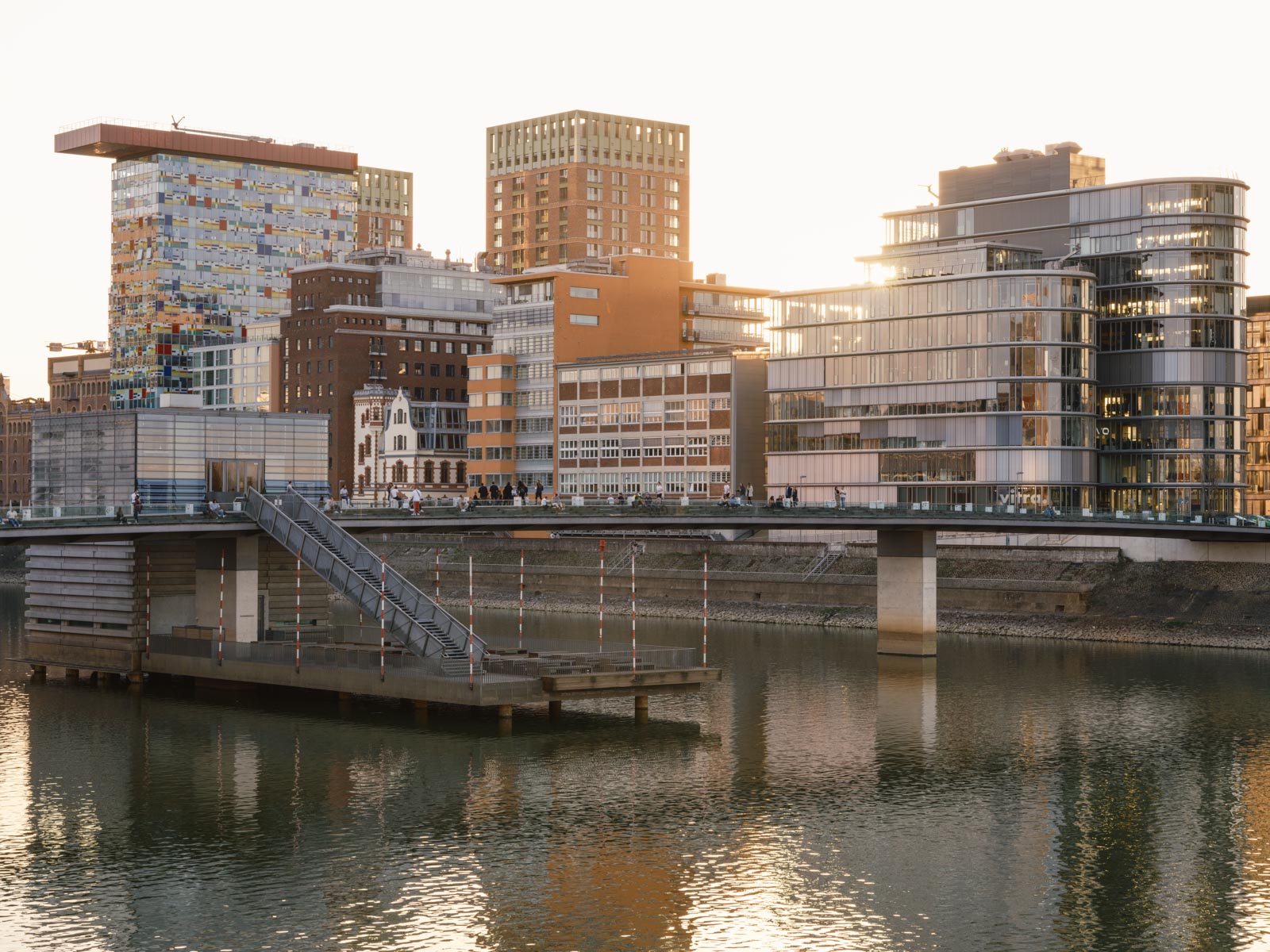 Late afternoon in the 'Medienhafen' (Media Harbour) in Düsseldorf on the Rhine in March 2021 (Germany).