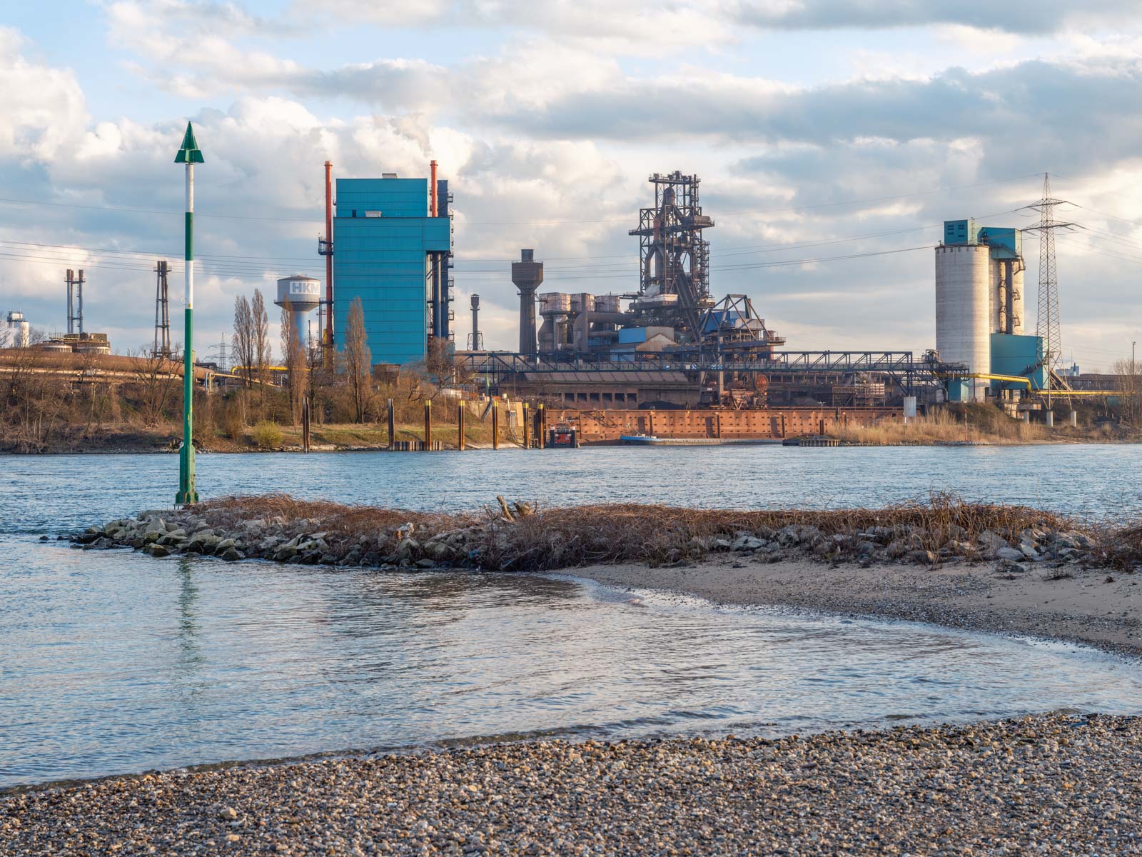 Krupp Mannesmann steelworks (HKM)  in Duisburg on the Rhine in the late afternoon in March 2021 (Germany).